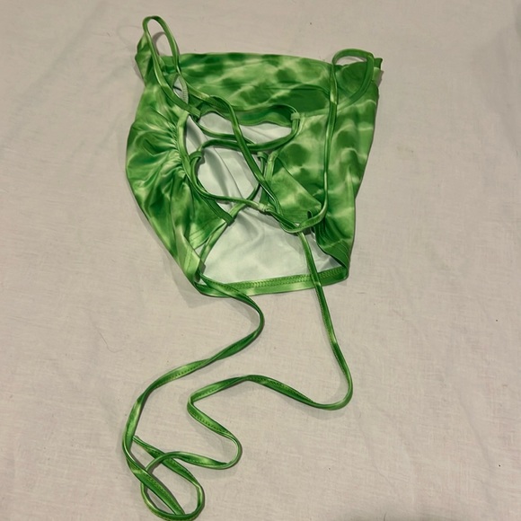 shein lace up back cami green tie dye polyester y2k indie trendy blouse crop xs - Picture 5 of 6